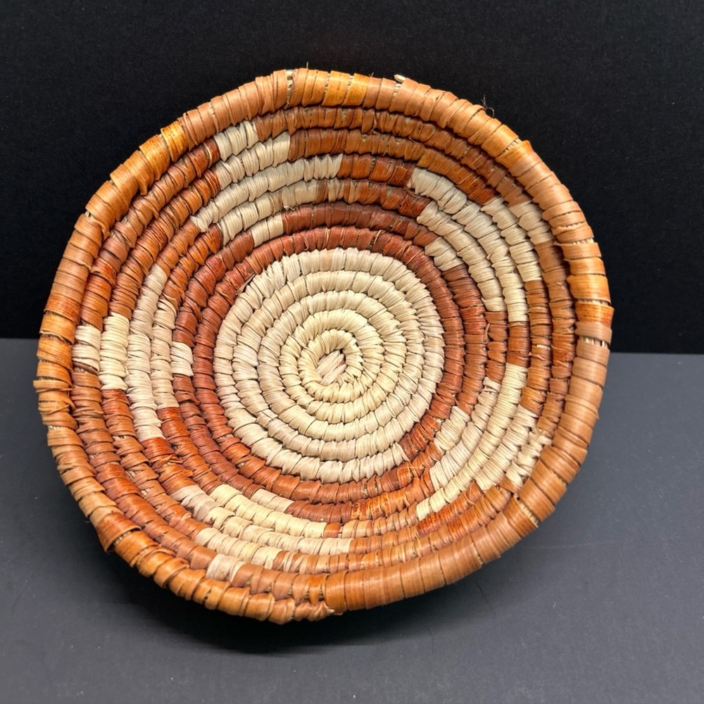 Woven Coil Basket Wall Decor Trinket Dish Hand Woven Brown and Beige